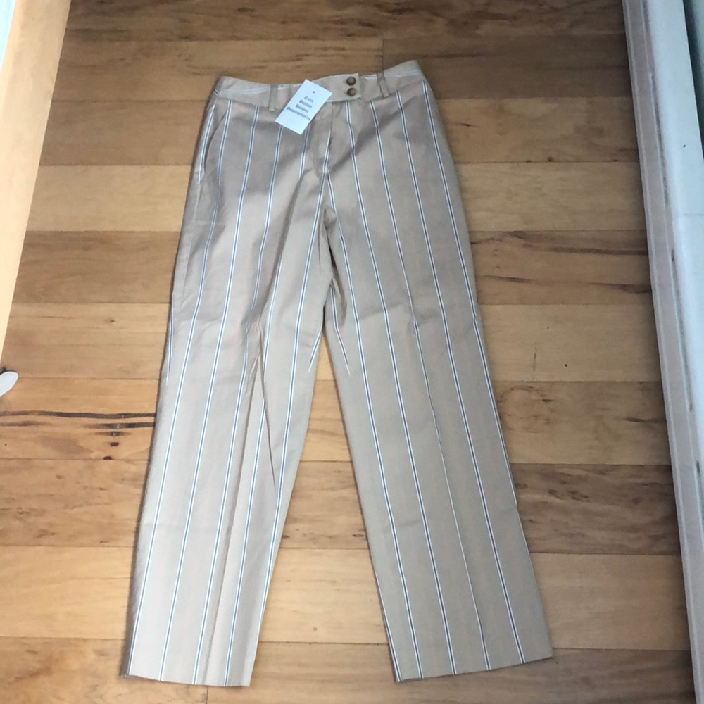 Talbots trousers in tan, with brown , white and peach stripes. Size 6 petite.
